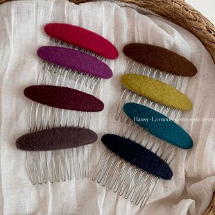 秋冬椭圆插梳时尚复古一字发梳气质感发簪倒插梳齿梳发卡发饰