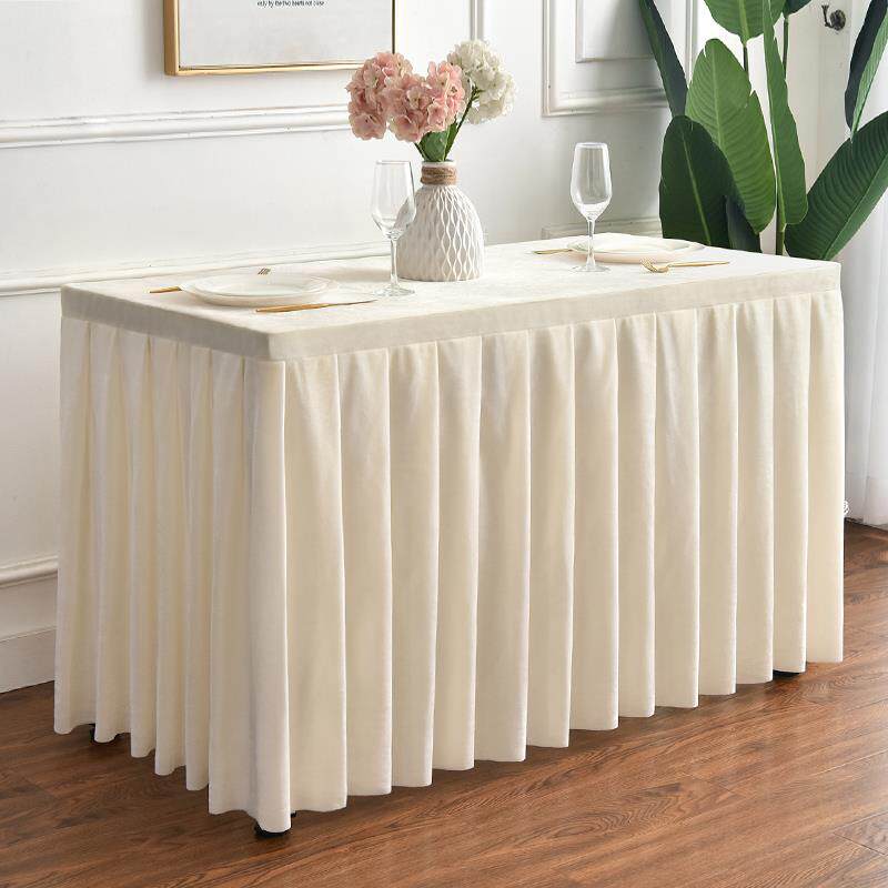 会议桌布绒布加厚金丝绒台裙长方形商务酒店办公室长条桌套罩桌裙