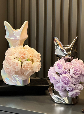 狐狸花瓶摆件陶瓷客厅插花轻奢