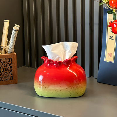 新中式陶瓷高级感创意石榴纸巾盒高档轻奢客厅茶几收纳抽纸盒家用