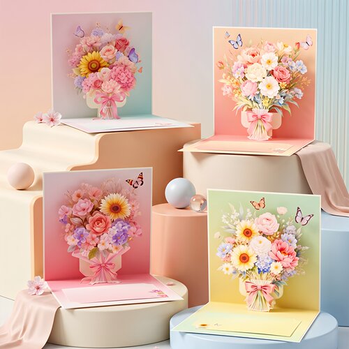 立体花束贺卡3D祝福卡片