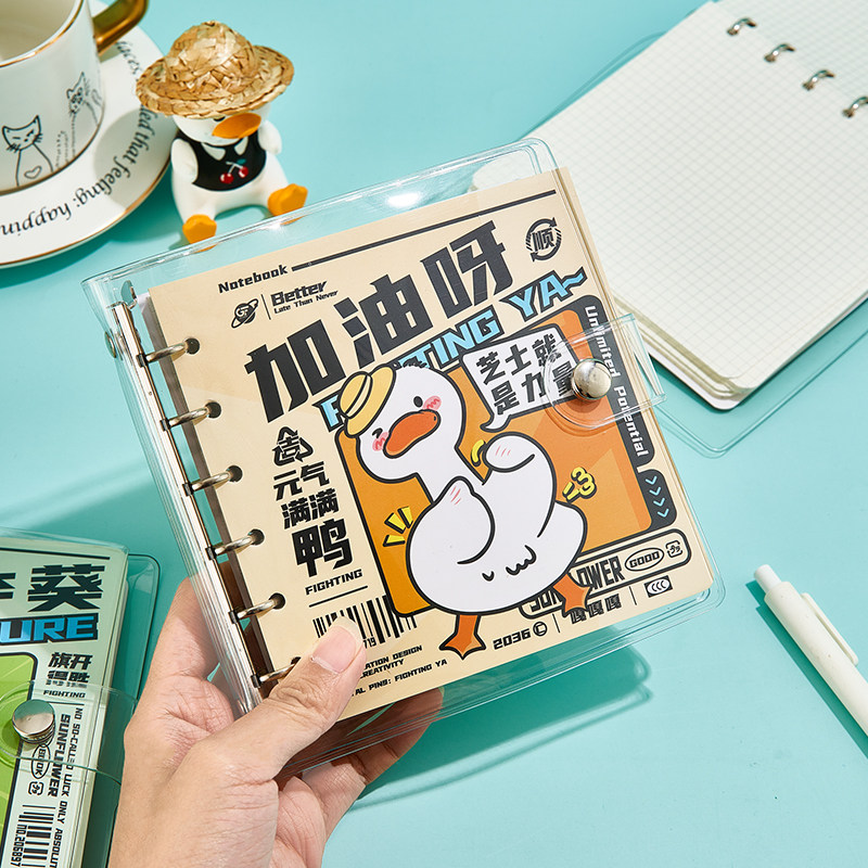 开学礼物创意可爱加油鸭方形活页本本子卡通迷你口袋本记事笔记本套装生日礼品送男生女孩朋友老师学生