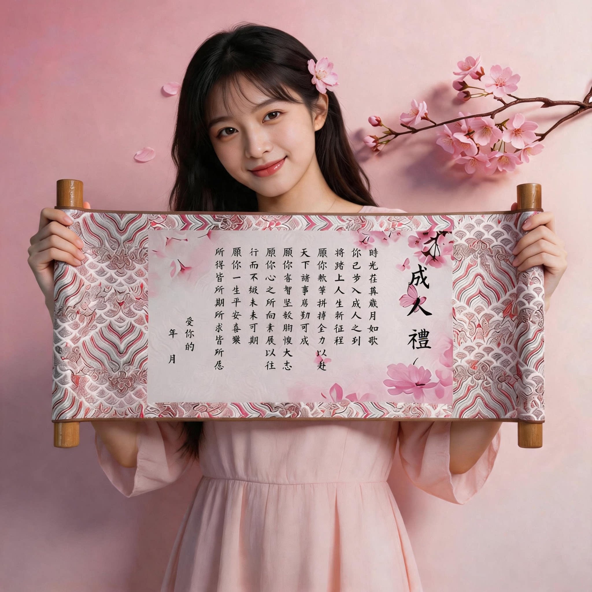 粉色十八岁成人礼卷轴签字书女孩子仪式感礼物定制礼品生日纪念品