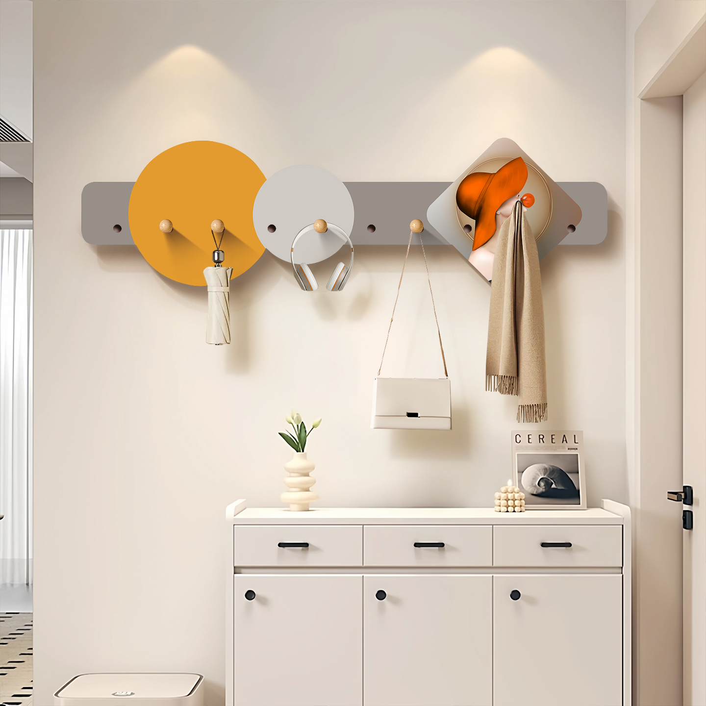 洞洞板入户玄关墙面装饰置物架创意抽象进门挂衣架收纳架鞋柜挂钩