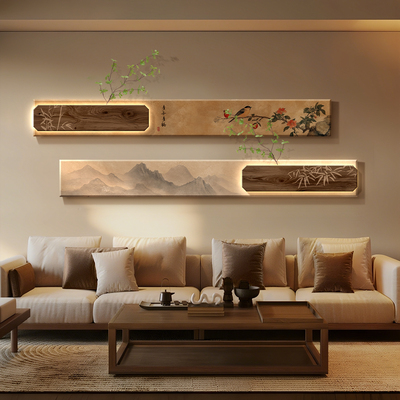宋代美学客厅装饰画2025新款茶室壁画沙发背景墙氛围布置壁灯挂画
