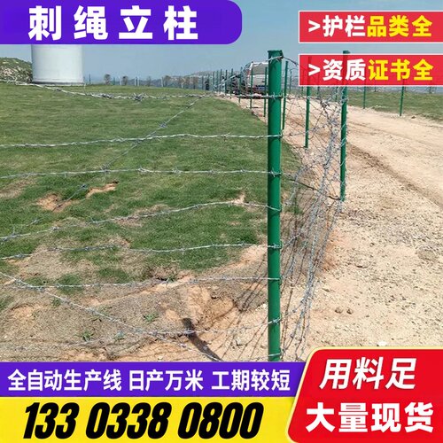 刺绳立柱定做镀锌带钩隔离铁丝网支架防腐打孔荷兰牛栏网铸铁杆子