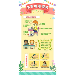 小学生标准坐姿正确握笔写字姿势方法图海报墙贴班级布置挂图