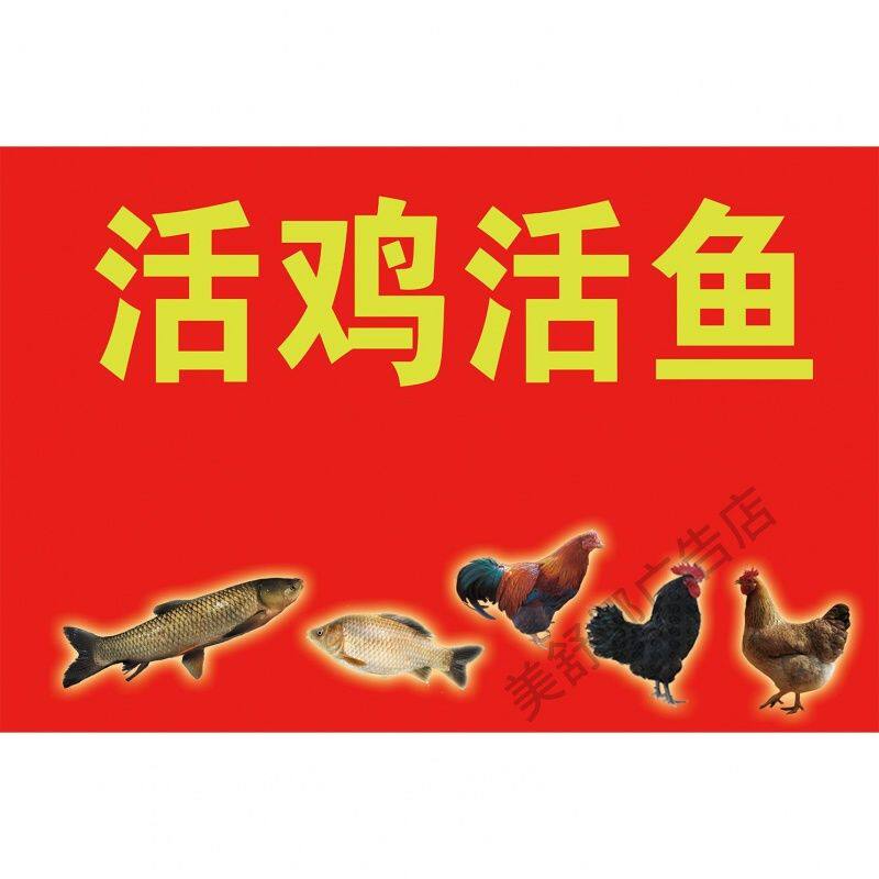 活鸡活鱼出售批发定制海报写真背胶广告招牌防水喷绘自粘壁纸贴纸