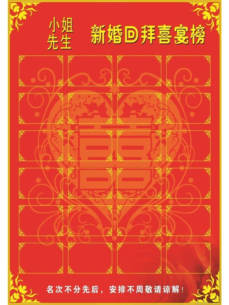 新婚回拜喜宴榜海报展板新婚囍宴榜新婚庆典喜宴榜墙贴墙纸装饰画