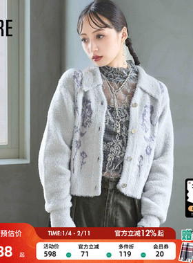 HARE毛针织衫女冬季新款时尚印花日系短款毛衣外套282448