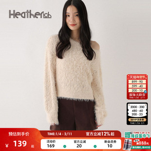 Heatherich毛衣女2025冬季新款日系慵懒一字肩长袖上衣598409