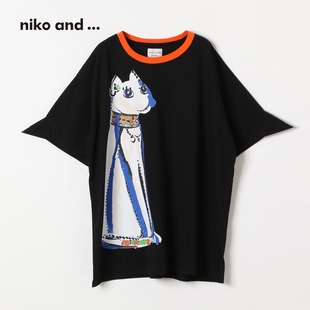 niko 女士休闲印花上衣241254 and ...津森千里合作系列T恤新款