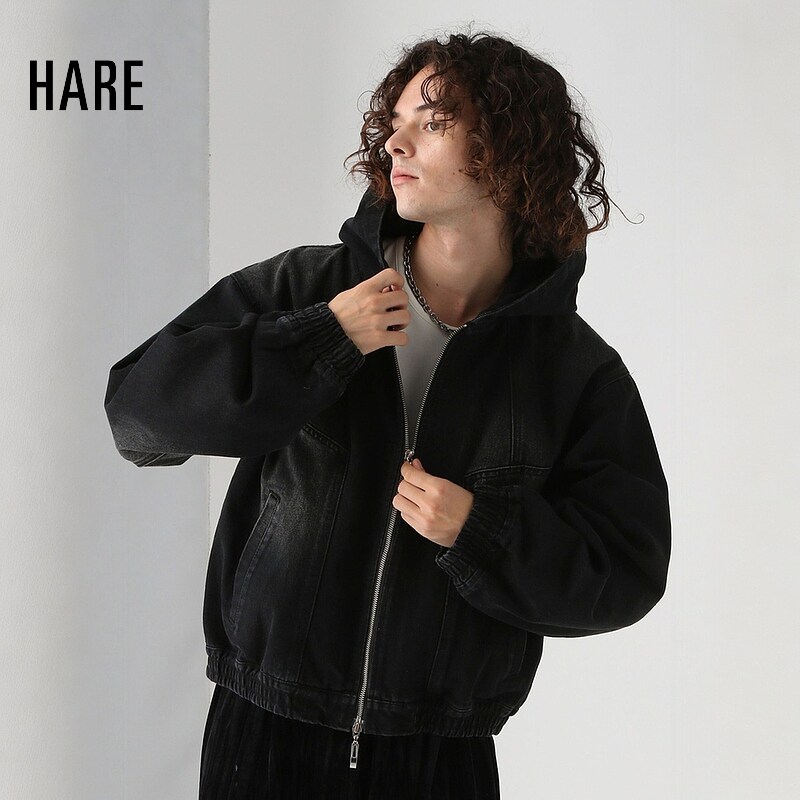 HARE牛仔上衣男2025年春秋休闲渐变气质流行长袖连帽外套144467