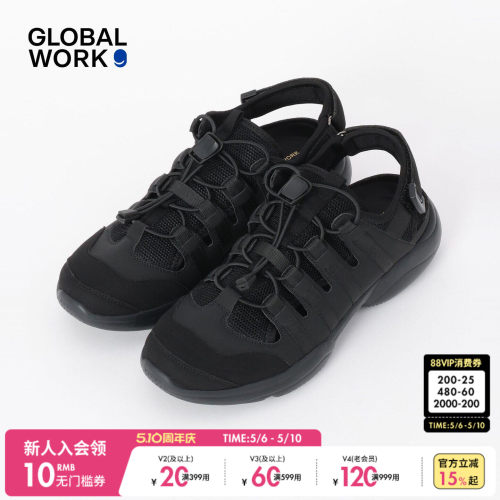 GLOBAL WORK 休闲鞋女2026新款网状绑带户外镂空凉鞋658673