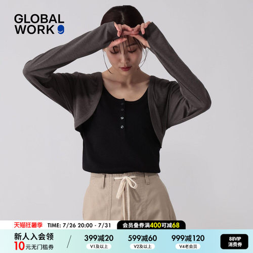GLOBAL WORK 针织衫女2026夏季新款轻薄短款修身长袖罩衫658175