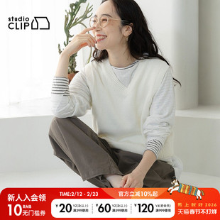 studio CLIP 毛针织衫女2025春季时尚V领叠穿纯色毛衣105757