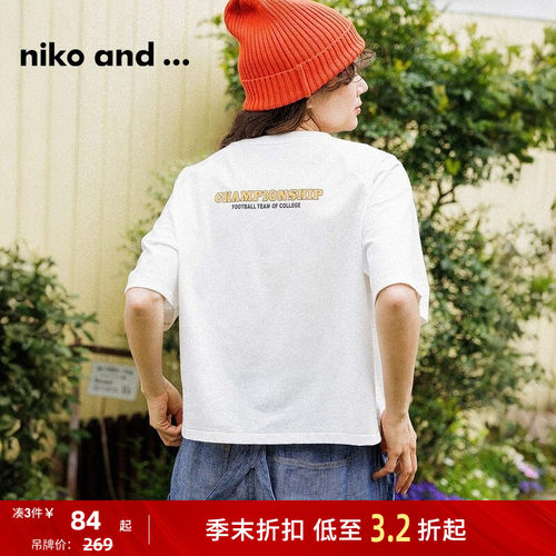 nikoand...T恤女印花短袖宽松