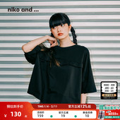 and ...T恤女2025夏季 新款 niko 休闲荷叶边拼接短袖 上衣323564