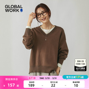 简约V领宽松针织衫 GLOBAL 新款 毛衣女2025冬季 571342 WORK