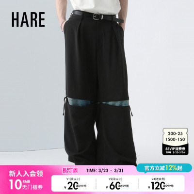 HARE休闲裤男2025年夏季新款休闲日系宽松系带设计感裤子498793