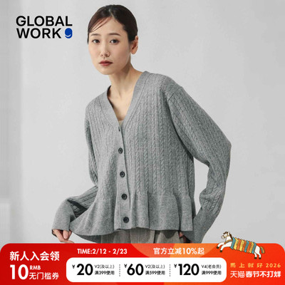 GLOBAL WORK 羊绒衫女2025冬季新款荷叶边康赛妮山羊绒开衫632999