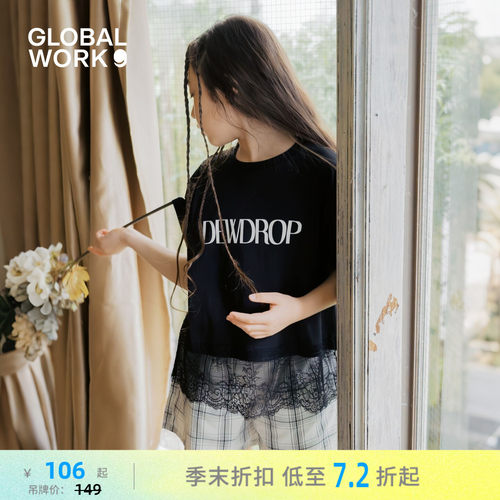 GLOBAL WORK T恤女童2026夏季新款甜酷蕾丝字母短袖上衣802084