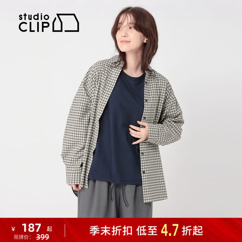 简约休闲翻领衬衫 撞色格纹复古学院