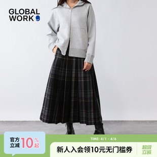 GLOBAL 裙子女2026春季 新款 简约休闲暗格纹百褶长裙583879 WORK