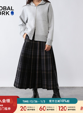 GLOBAL WORK 裙子女2026春季新款简约休闲暗格纹百褶长裙583879