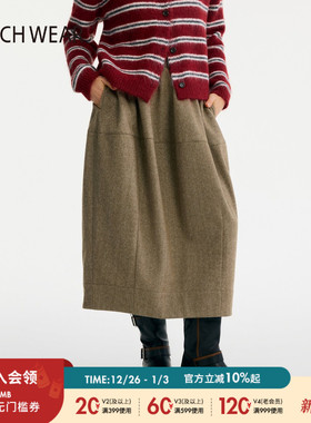 BUCH WEAR裙子女2026春季简约羊毛混纺日系复古直筒半身裙606351
