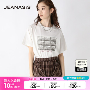 简约流行印花休闲短袖 JEANASIS 时尚 新款 上衣459332 T恤女2025夏季