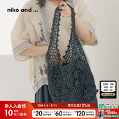 ...挎包2025新款 niko and 休闲通勤镂空编织花朵出游沙滩包325798