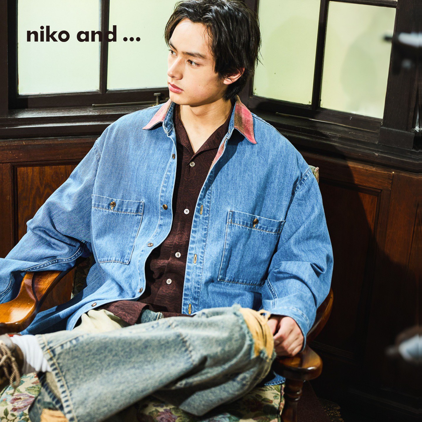 niko and ...NKJ牛仔衬衫男2026秋季新款工装撞色格纹外套823354