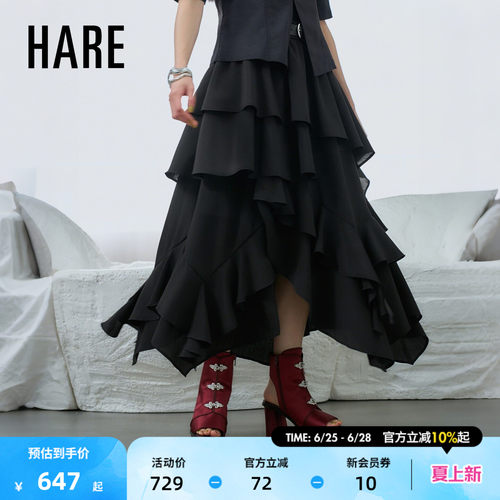 HARE半身裙女2026夏季新款不规则半裙带衬裤层次感裙子658177