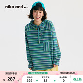 十五 ...T恤女 2026春季 新款 上衣662027 niko 细条纹连帽长袖 and