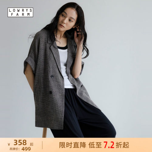 细格短袖西装外套 简约知性通勤