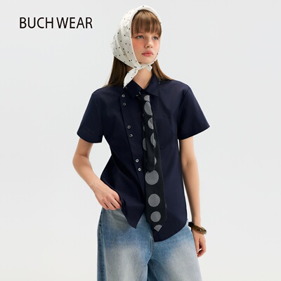 BUCH WEAR衬衫女2026夏季新款设计感斜衣襟纯色短袖上衣667506
