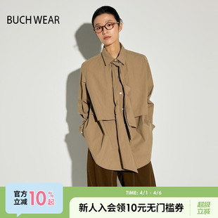 时尚 BUCH WEAR衬衫 女2025春季 上衣249720 宽松日系翻领中长款
