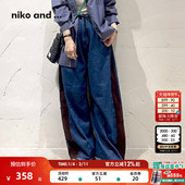 廓形拼色牛仔弯刀裤 niko 498992 子女2026春季 新款 and ...裤