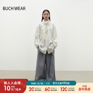 宽松亚麻混条纹日系直筒裤 BUCH 新款 女2025夏季 326621 WEAR休闲裤