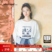 and ...T恤女2026春季 新款 niko 潮流印花棉质长袖 上衣633303