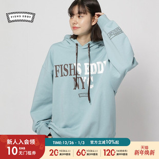 时尚 男女同款 印花连帽抽绳加绒上衣284644 EDDY卫衣2025冬季 FISHS