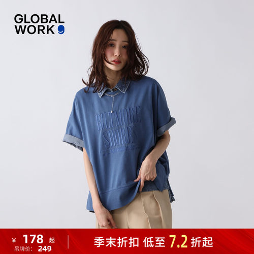 GLOBAL WORK T恤女2026夏季新款立体字母刺绣棉质短袖上衣660939