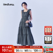 Heatherich连衣裙女2026春季 新款 纯色花边吊带气质长裙581599