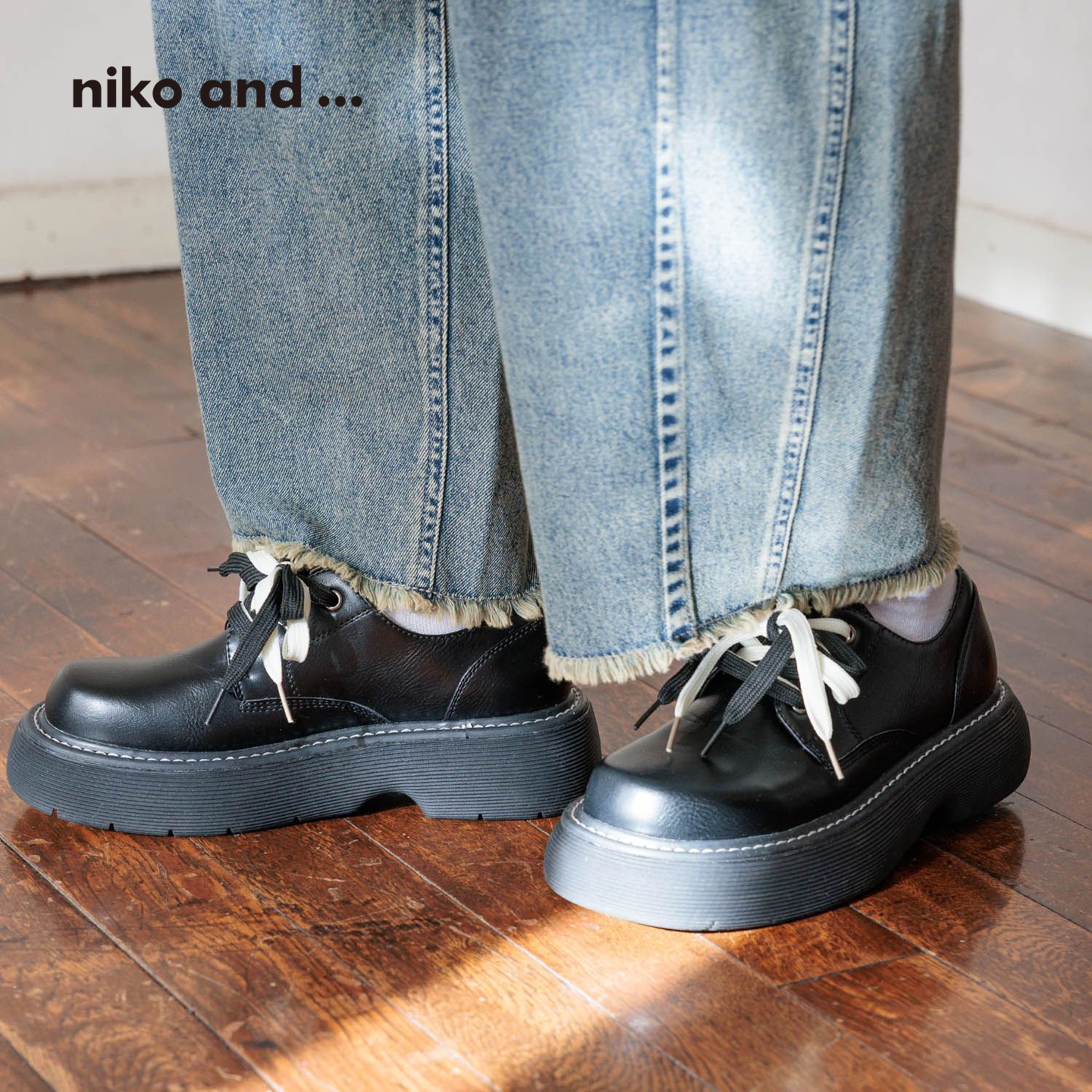 niko and ...鞋子女2025新款日系复古系带厚底乐福鞋282721