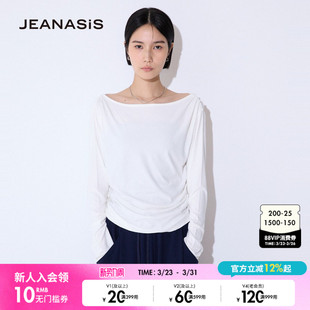 纯色简约内搭抽绳长袖 新款 上衣594167 T恤女2026春季 JEANASIS