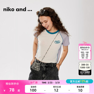 新款 时尚 休闲元 niko 短袖 ...T恤女夏季 气日系短款 118845 and