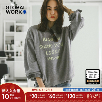 GLOBAL WORK针织衫女2026春季新款ins风字母圆领宽松毛衣612328