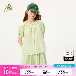 YOU 简约圆领格纹短袖 女25年夏新款 上衣491026 PIZZA衬衫 SEE