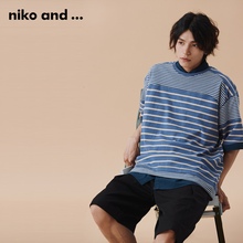 niko and ...T恤男年夏季横条纹宽松日系短袖906740